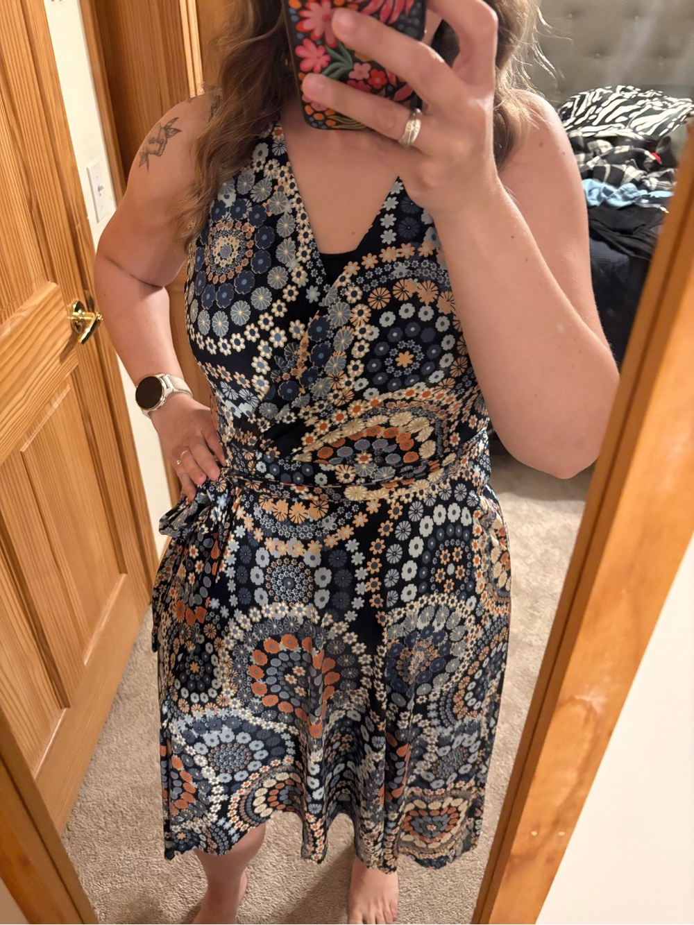 Floral Navy Wrap Maxi Dress with Belt